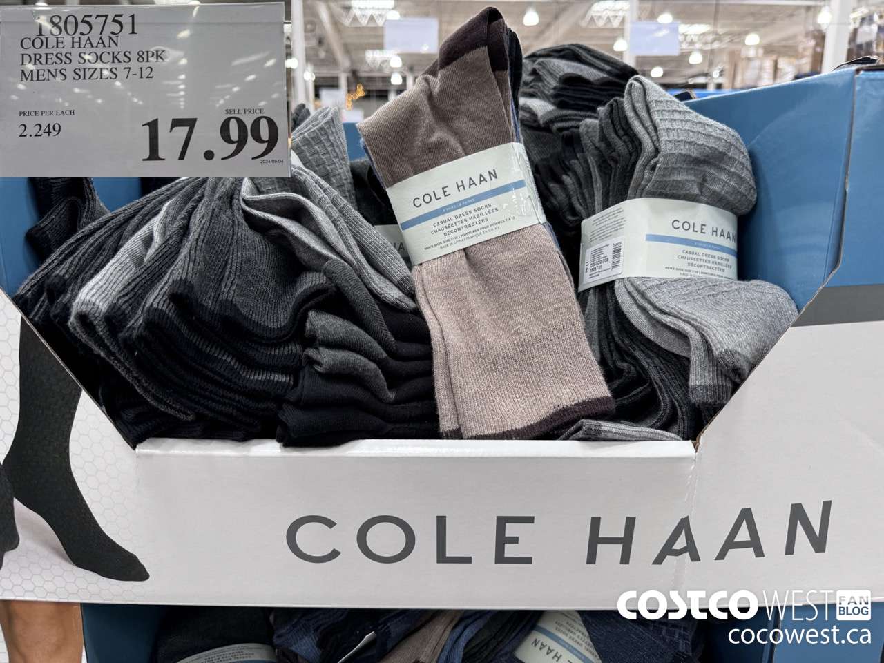 1805751 COLE HAAN DRESS SOCKS 8PK MENS SIZES 7-12 $17.99