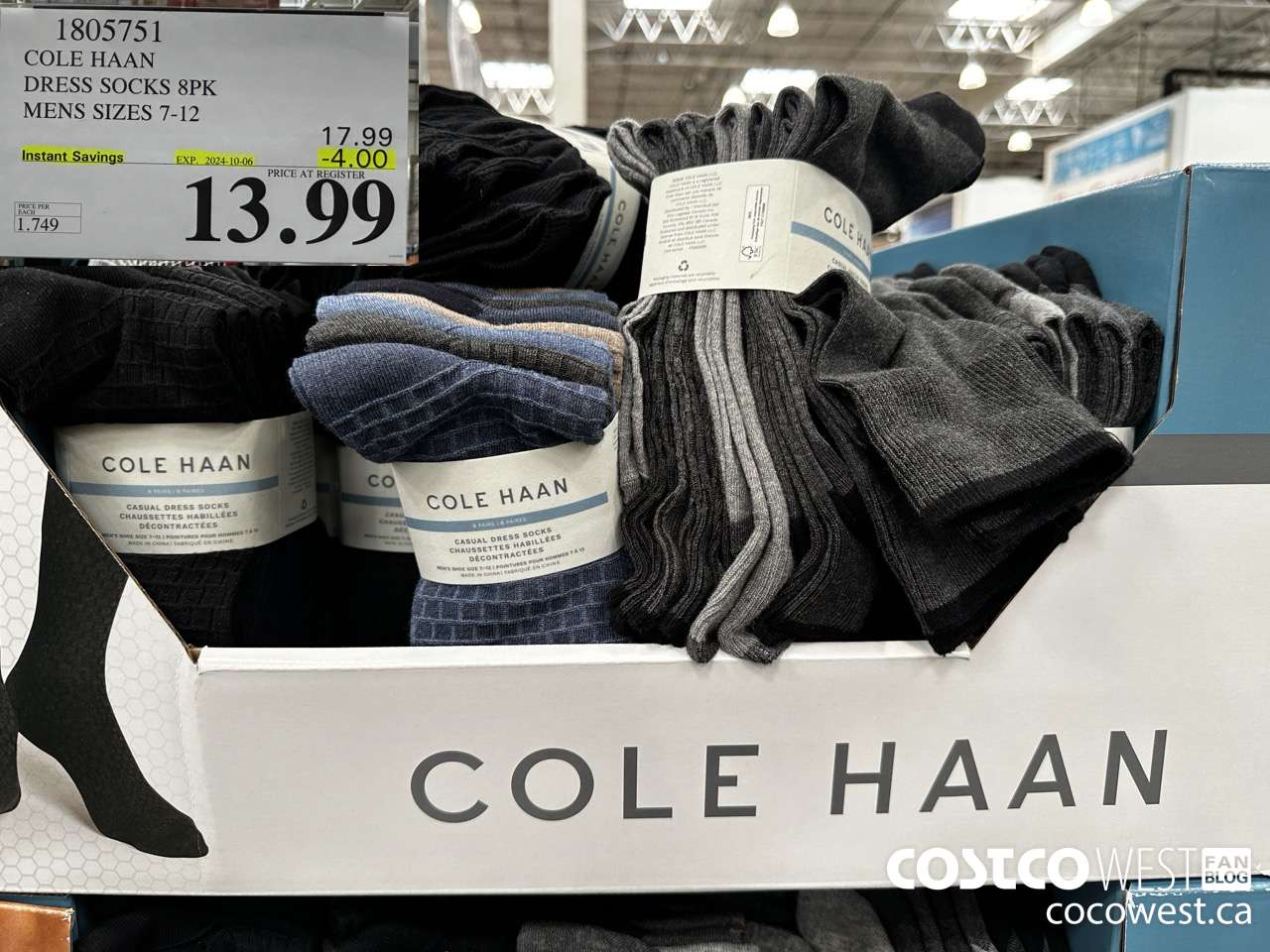 1805751 COLE HAAN DRESS SOCKS 8PK MENS SIZES 7-12 ($4.00 INSTANT SAVINGS EXPIRES ON 2024-10-06) $13.99