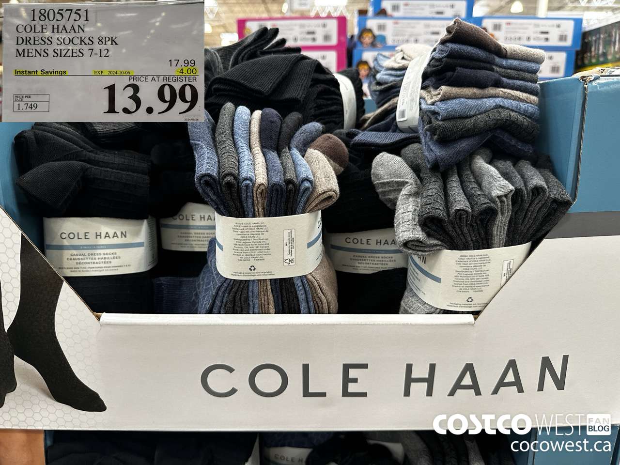 1805751 COLE HAAN DRESS SOCKS 8PK MENS SIZES 7-12 ($4.00 INSTANT SAVINGS EXPIRES ON 2024-10-06) $13.99