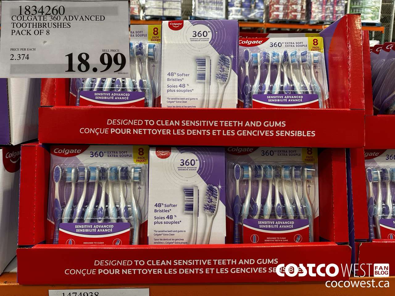 1834260 COLGATE 360 ADVANCED TOOTHBRUSHES PACK OF 8 $18.99