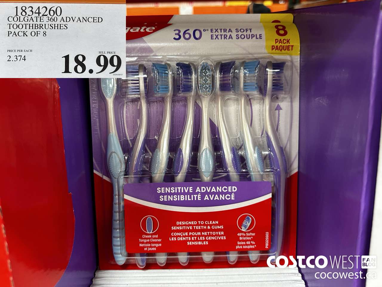 1834260 COLGATE 360 ADVANCED TOOTHBRUSHES PACK OF 8 $18.99