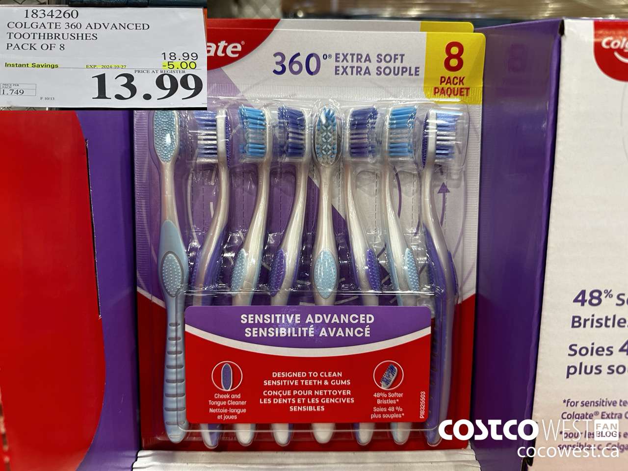 1834260 COLGATE 360 ADVANCED TOOTHBRUSHES PACK OF 8 ($5.00 INSTANT SAVINGS EXPIRES ON 2024-10-27) $13.99