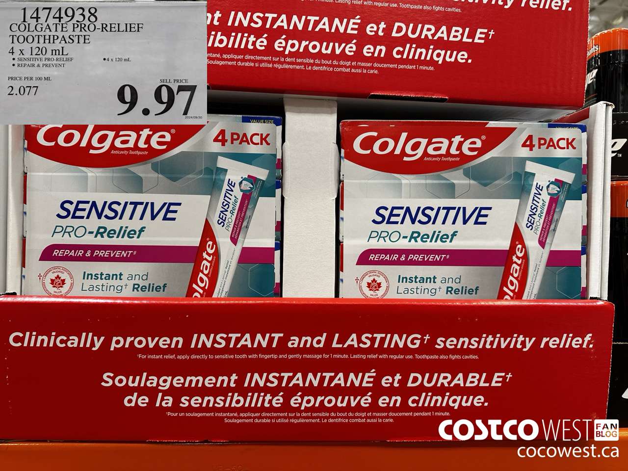1474938 COLGATE PRO-RELIEF TOOTHPASTE 4 x 120 mL $9.97