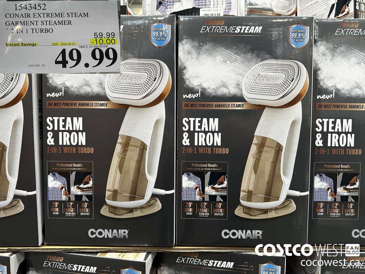 1543452 CONAIR TURBO EXTREME STEAM GARMENT STEAMER 2 IN 1 TURBO ($10.00 INSTANT SAVINGS EXPIRES ON 2024-09-15) $49.99