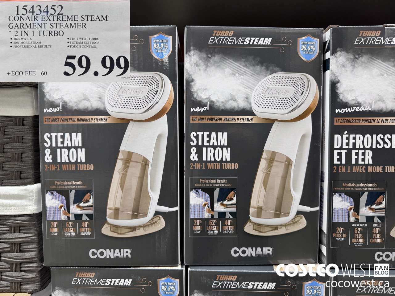 1543452 CONAIR TURBO EXTREME STEAM GARMENT STEAMER 2 IN 1 TURBO $59.99