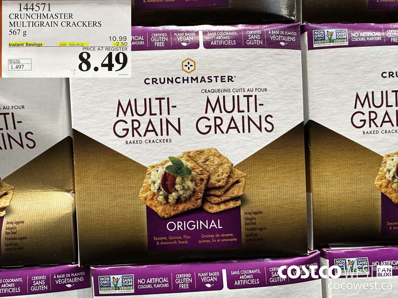144571 CRUNCHMASTER MULTIGRAIN CRACKERS 567 G ($2.50 INSTANT SAVINGS EXPIRES ON 2024-09-22) $8.49