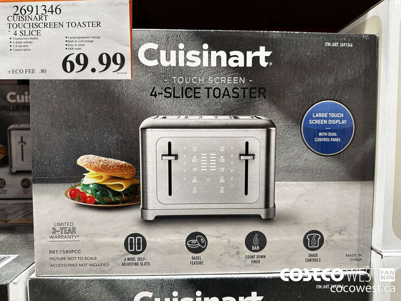 2691346 CUISINART TOUCHSCREEN TOASTER 4 SLICE $69.99