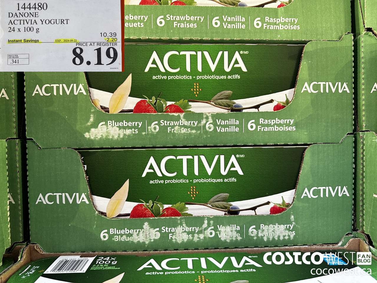 144480 DANONE ACTIVIA YOGURT 24 x 100 g ($2.20 INSTANT SAVINGS EXPIRES ON 2024-09-22) $8.19