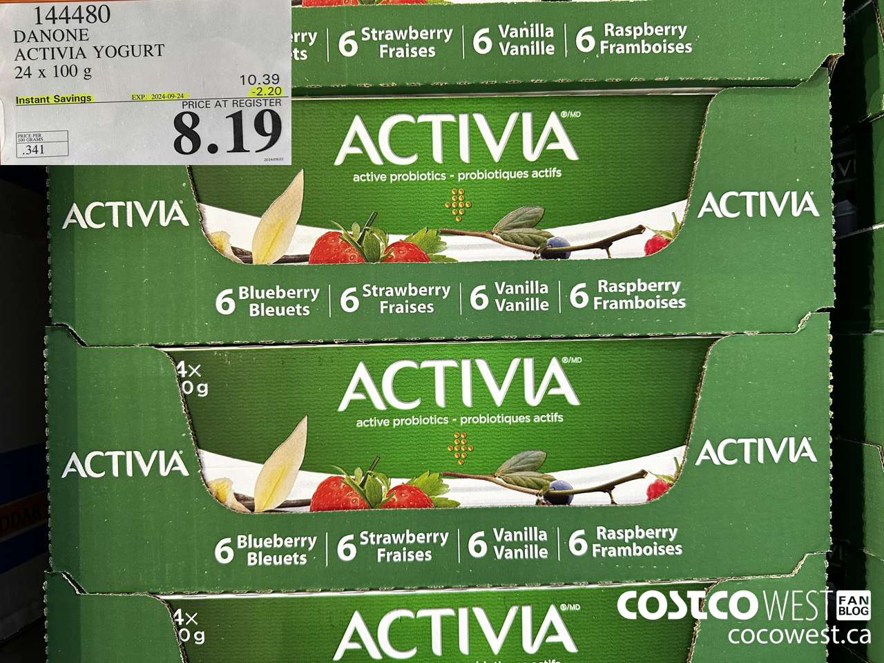 144480 DANONE ACTIVIA YOGURT 24 x 100 g ($2.20 INSTANT SAVINGS EXPIRES ON 2024-09-24) $8.19