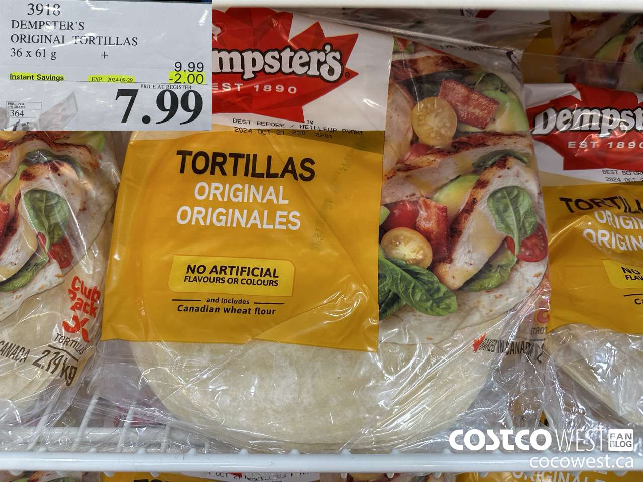 3918 DEMPSTER'S ORIGINAL TORTILLAS 36 X 61 G ($2.00 INSTANT SAVINGS EXPIRES ON 2024-09-29) $7.99
