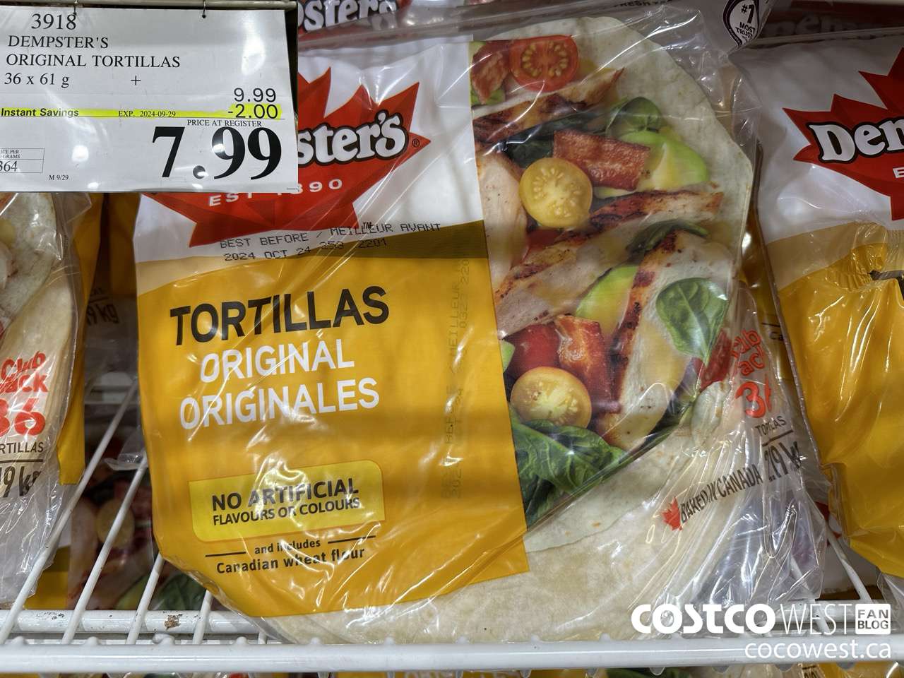 3918 DEMPSTER'S ORIGINAL TORTILLAS 36 X 61 G ($2.00 INSTANT SAVINGS EXPIRES ON 2024-09-29) $7.99