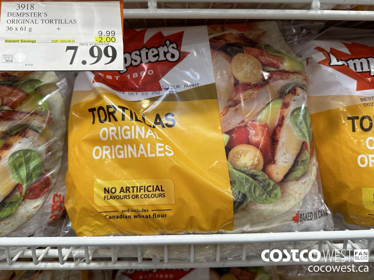 3918 DEMPSTER'S ORIGINAL TORTILLAS 36 X 61 G ($2.00 INSTANT SAVINGS EXPIRES ON 2024-09-29) $7.99