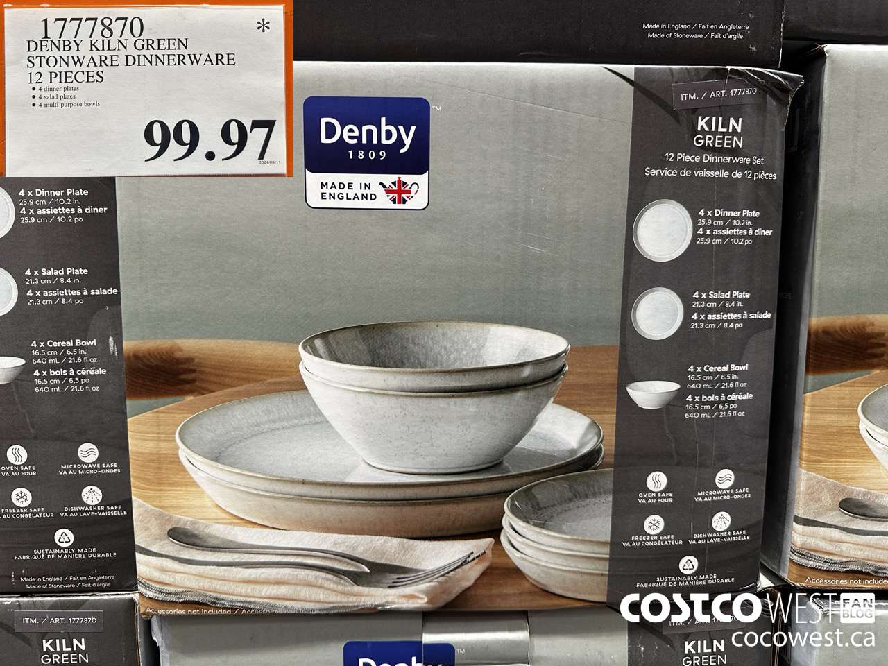 177870 DENBY KILN GREEN STONEWARE DINNERWARE 12 PIECES $99.97