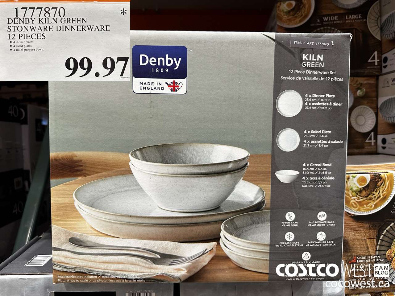 1777870 DENBY KILN GREEN STONWARE DINNERWARE 12 PIECES $99.97
