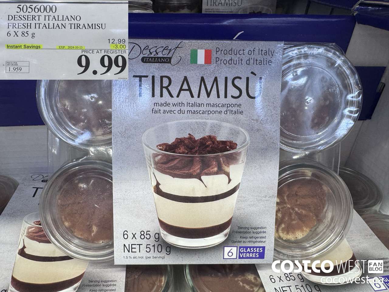 5056000 DESSERT ITALIANO FRESH ITALIAN TIRAMISU 6 X 85 G ($3.00 INSTANT SAVINGS EXPIRES ON 2024-10-13) $9.99