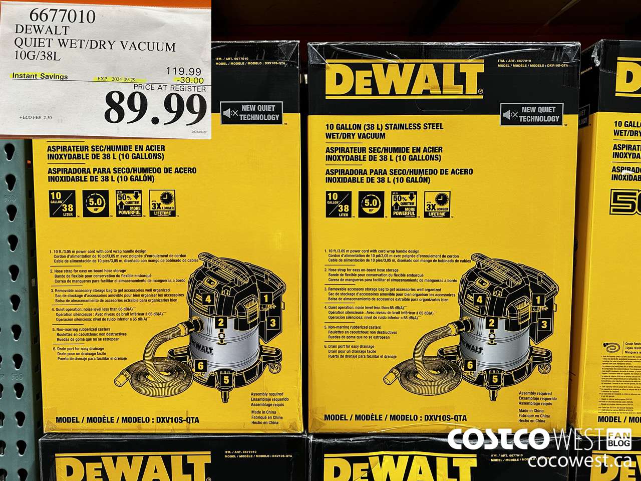 6677010 DEWALT QUIET WET/DRY VACUUM 10G/38L ($30.00 INSTANT SAVINGS EXPIRES ON 2024-09-29) $89.99