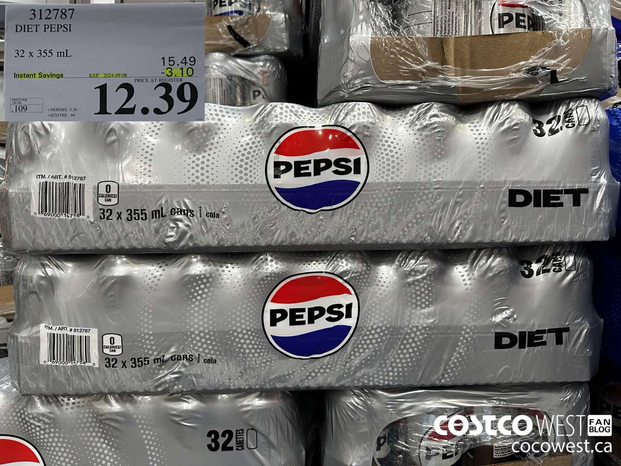 312787 DIET PEPSI 32 X 355 ML ($3.10 INSTANT SAVINGS EXPIRES ON 2024-09-08) $12.39