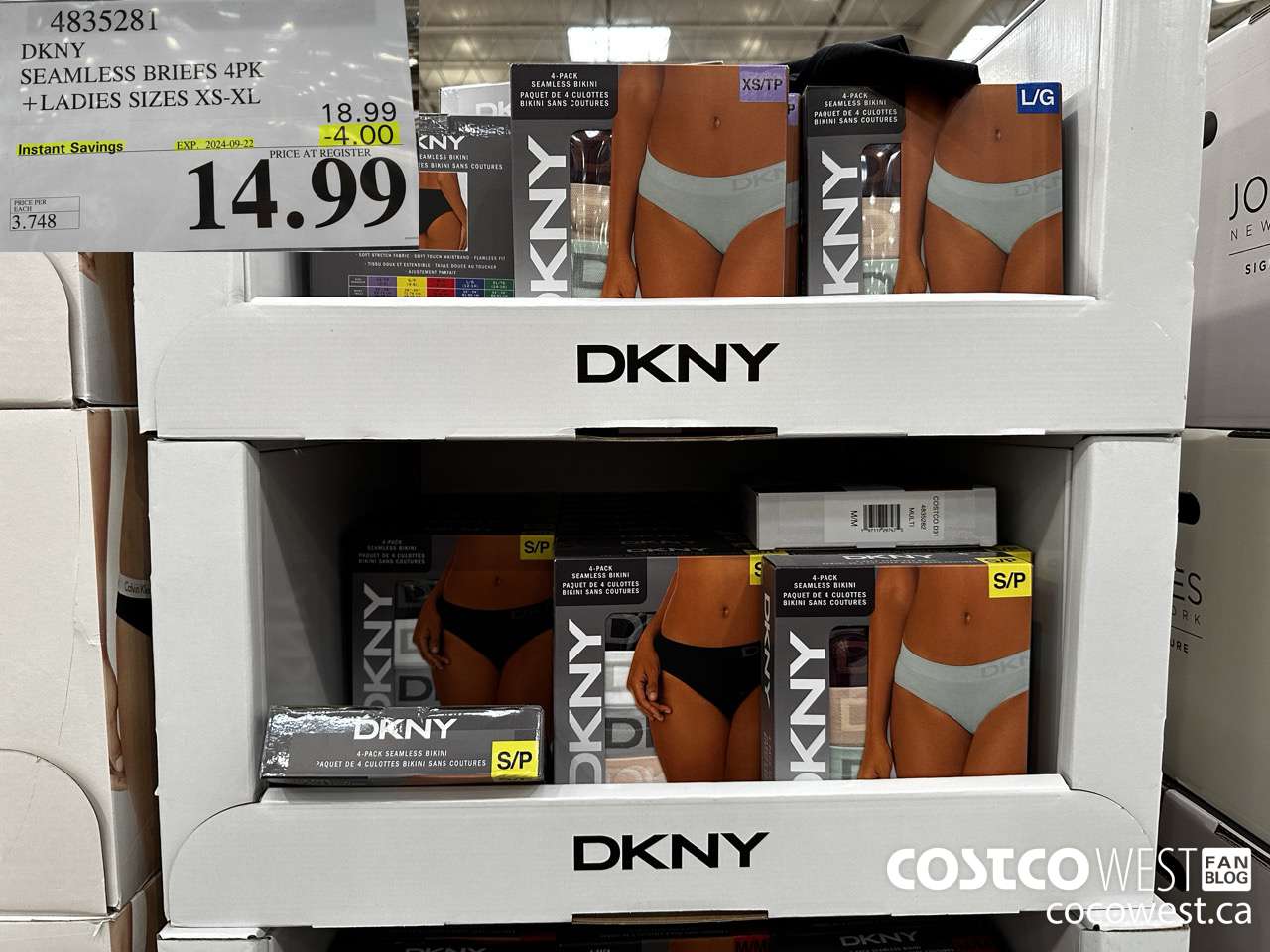 4835281 DKNY SEAMLESS BRIEFS 4PK LADIES SIZES XS-XL ($4.00 INSTANT SAVINGS EXPIRES ON 2024-09-22) $14.99