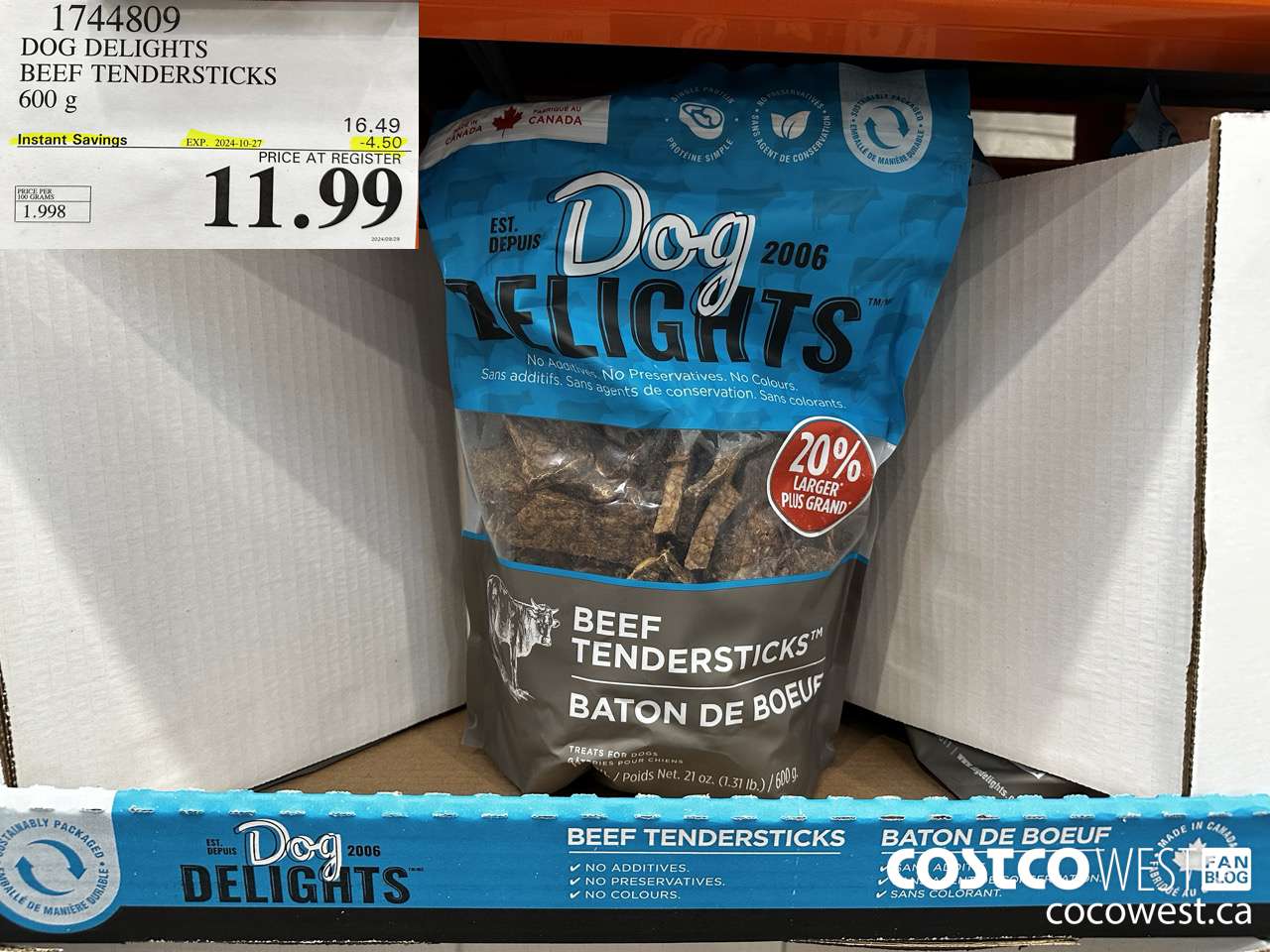 1744809 DOG DELIGHTS BEEF TENDERSTICKS 600G ($4.50 INSTANT SAVINGS EXPIRES ON 2024-10-27) $11.99