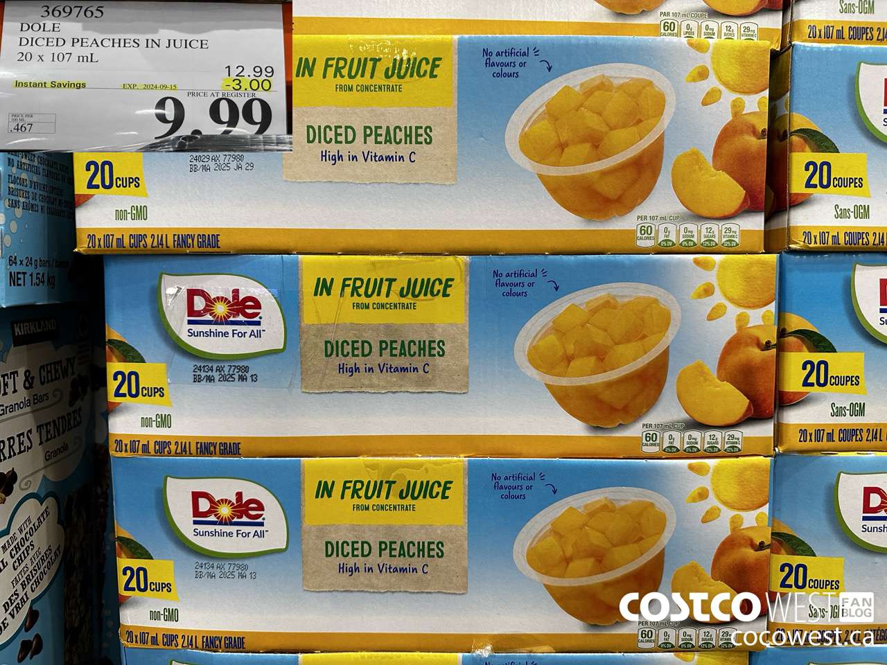369765 DOLE DICED PEACHES IN JUICE 20 X 107ML ($3.00 INSTANT SAVINGS EXPIRES ON 2024-09-15) $9.99