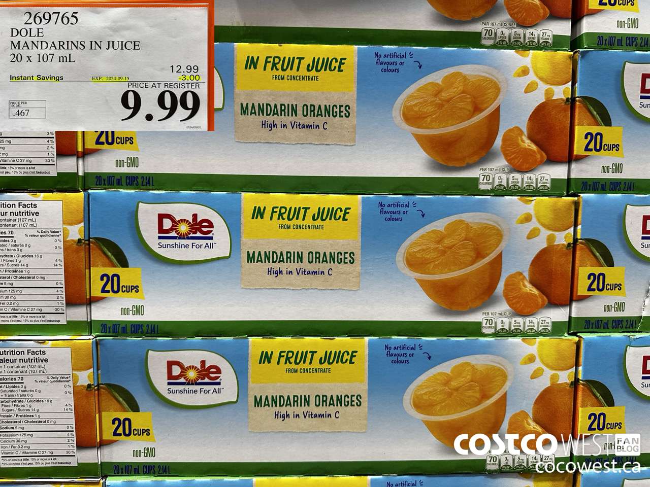 269765 DOLE MANDARINS IN JUICE 20 x 107 mL ($3.00 INSTANT SAVINGS EXPIRES ON 2024-09-15) $9.99