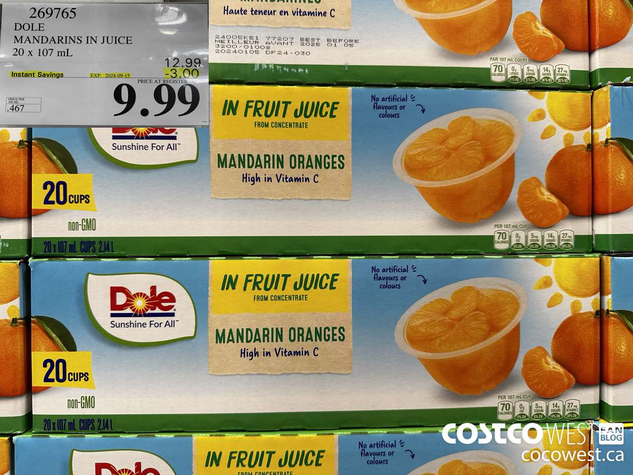 269765 DOLE MANDARINS IN JUICE 20 x 107 mL ($3.00 INSTANT SAVINGS EXPIRES ON 2024-09-15) $9.99