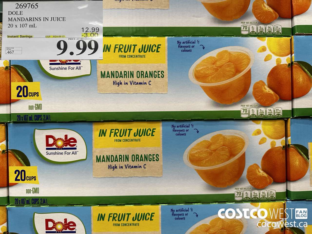 269765 DOLE MANDARINS IN JUICE 20 x 107 mL ($3.00 INSTANT SAVINGS EXPIRES ON 2024-09-15) $9.99