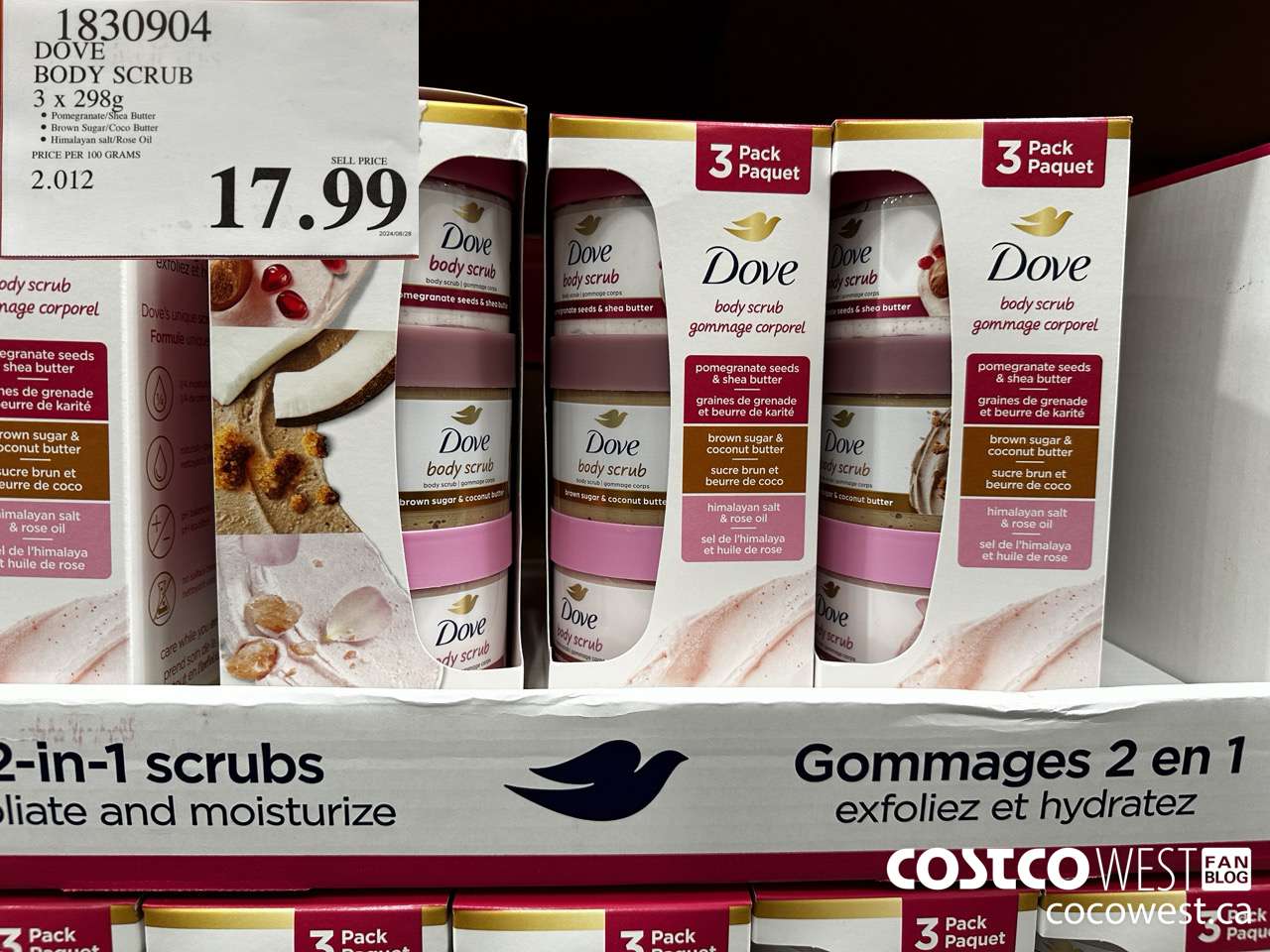 1830904 DOVE BODY SCRUB 3 X 298G $17.99