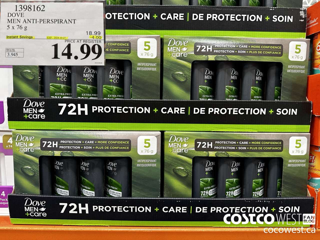 1398162 DOVE MEN ANTI-PERSPIRANT 5 X 76G ($4.00 INSTANT SAVINGS EXPIRES ON 2024-10-27) $14.99