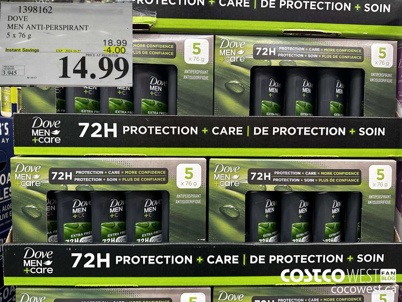 1398162 DOVE MEN ANTI-PERSPIRANT 5 X 76G ($4.00 INSTANT SAVINGS EXPIRES ON 2024-10-27) $14.99