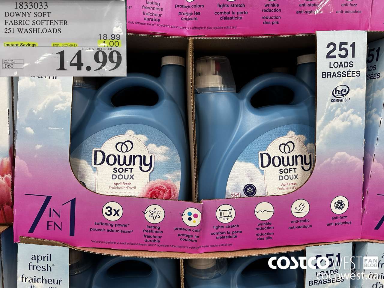 1833033 DOWNY SOFT FABRIC SOFTENER 251 WASHLOADS ($4.00 INSTANT SAVINGS EXPIRES ON 2024-09-15) $14.99