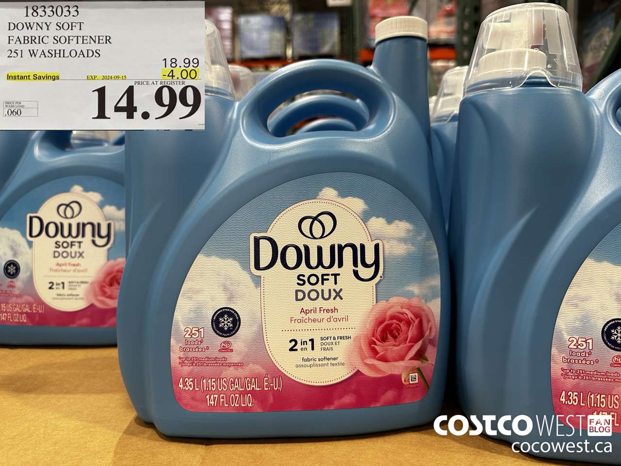 1833033 DOWNY SOFT FABRIC SOFTENER 251 WASHLOADS ($4.00 INSTANT SAVINGS EXPIRES ON 2024-09-15) $14.99