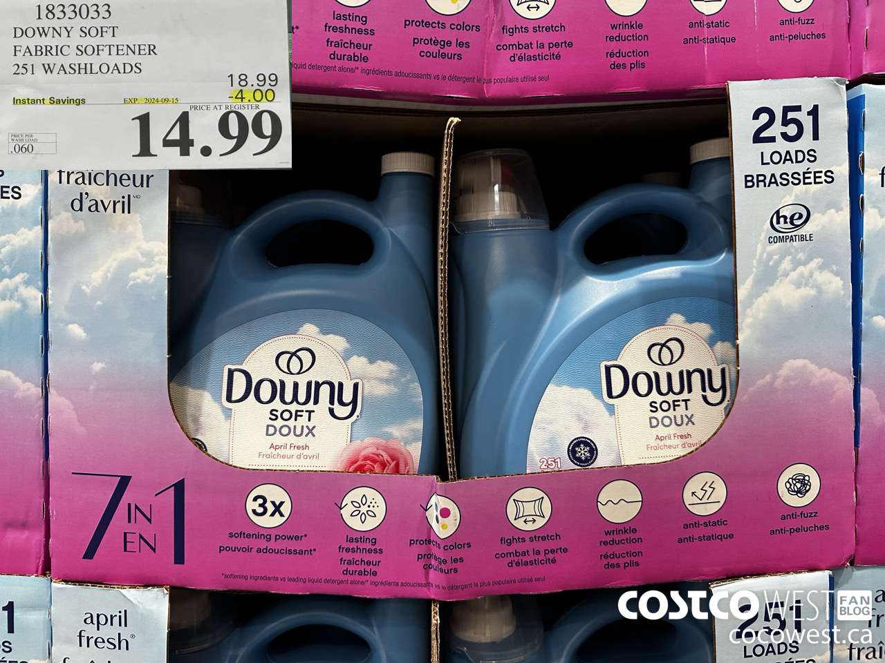 1833033 DOWNY SOFT FABRIC SOFTENER 251 WASHLOADS ($4.00 INSTANT SAVINGS EXPIRES ON 2024-09-15) $14.99
