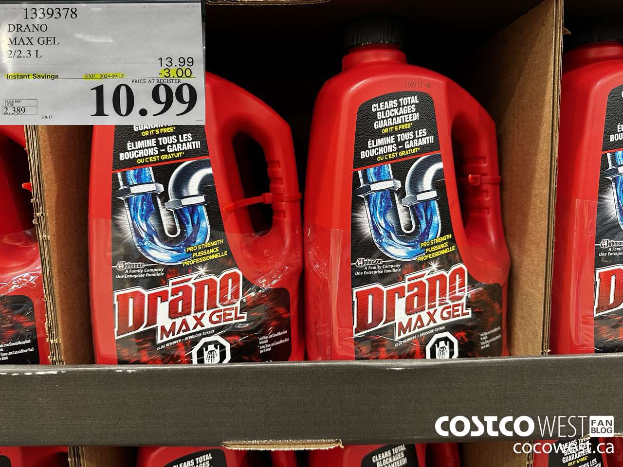1339378 DRANO MAX GEL 2/2.3 L ($3.00 INSTANT SAVINGS EXPIRES ON 2024-09-15) $10.99
