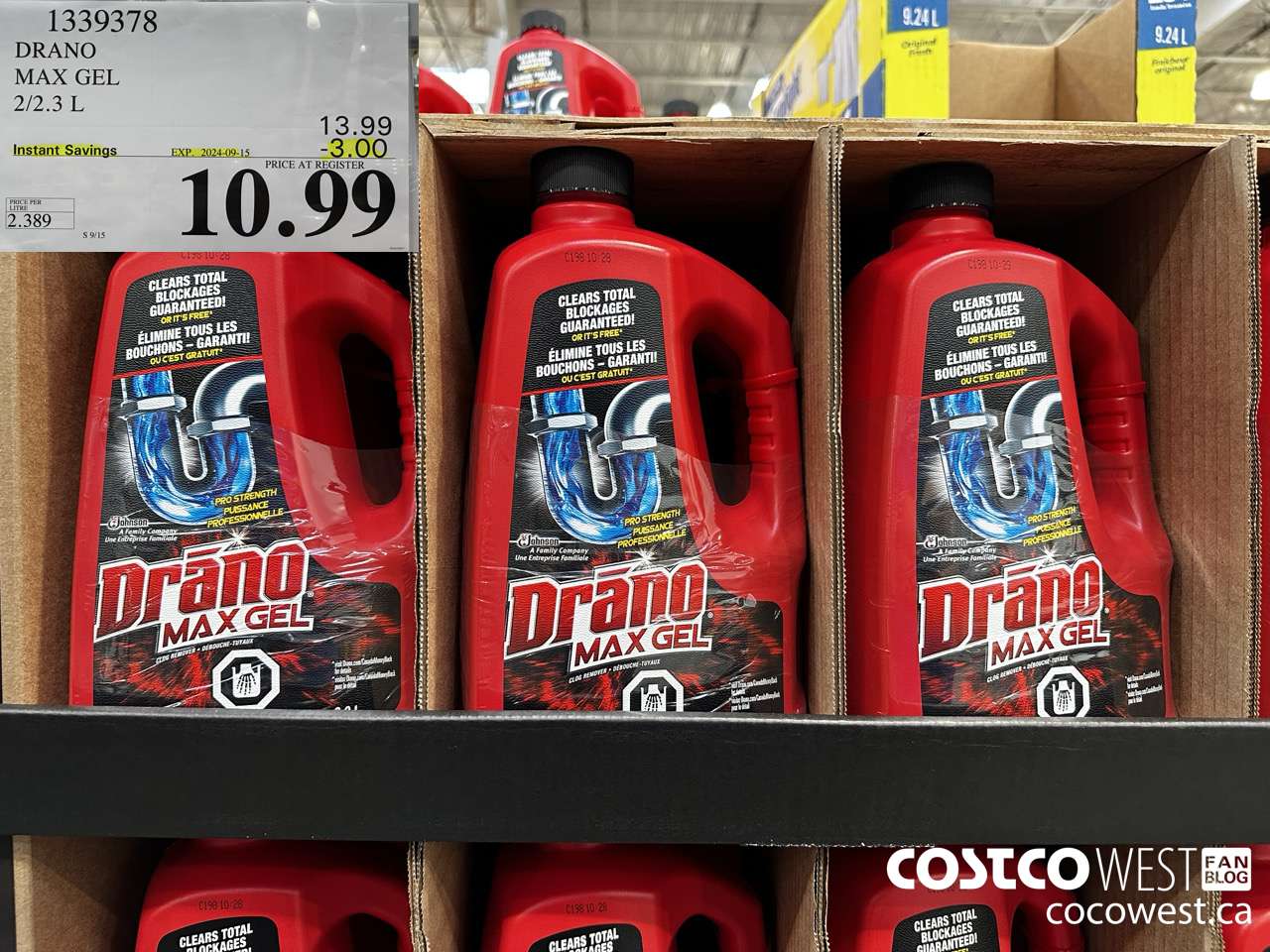 1339378 DRANO MAX GEL 2/2.3 L ($3.00 INSTANT SAVINGS EXPIRES ON 2024-09-15) $10.99
