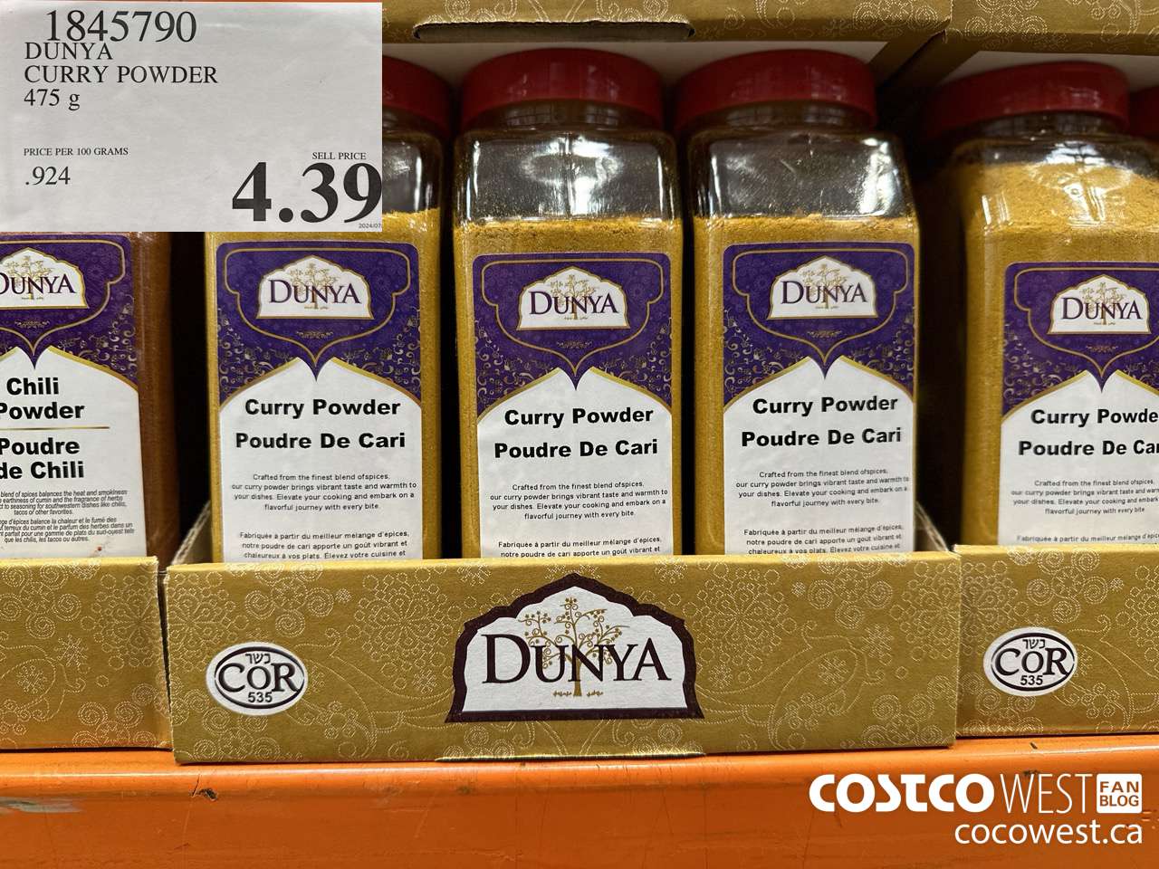 1845790 DUNYA CURRY POWDER 475G $4.39