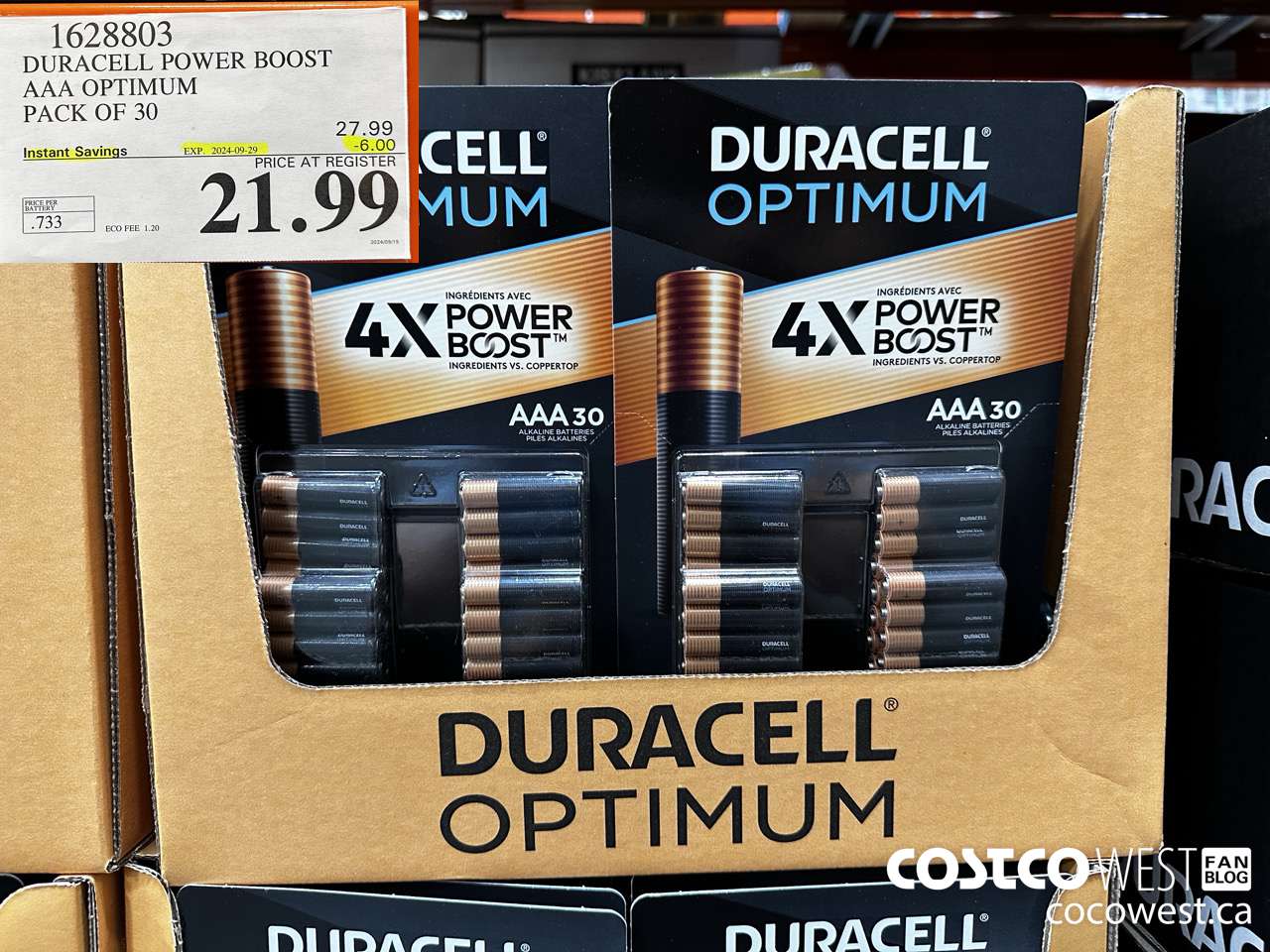 1628803 DURACELL POWER BOOST AAA OPTIMUM PACK OF 30 ($6.00 INSTANT SAVINGS EXPIRES ON 2024-09-29) $21.99