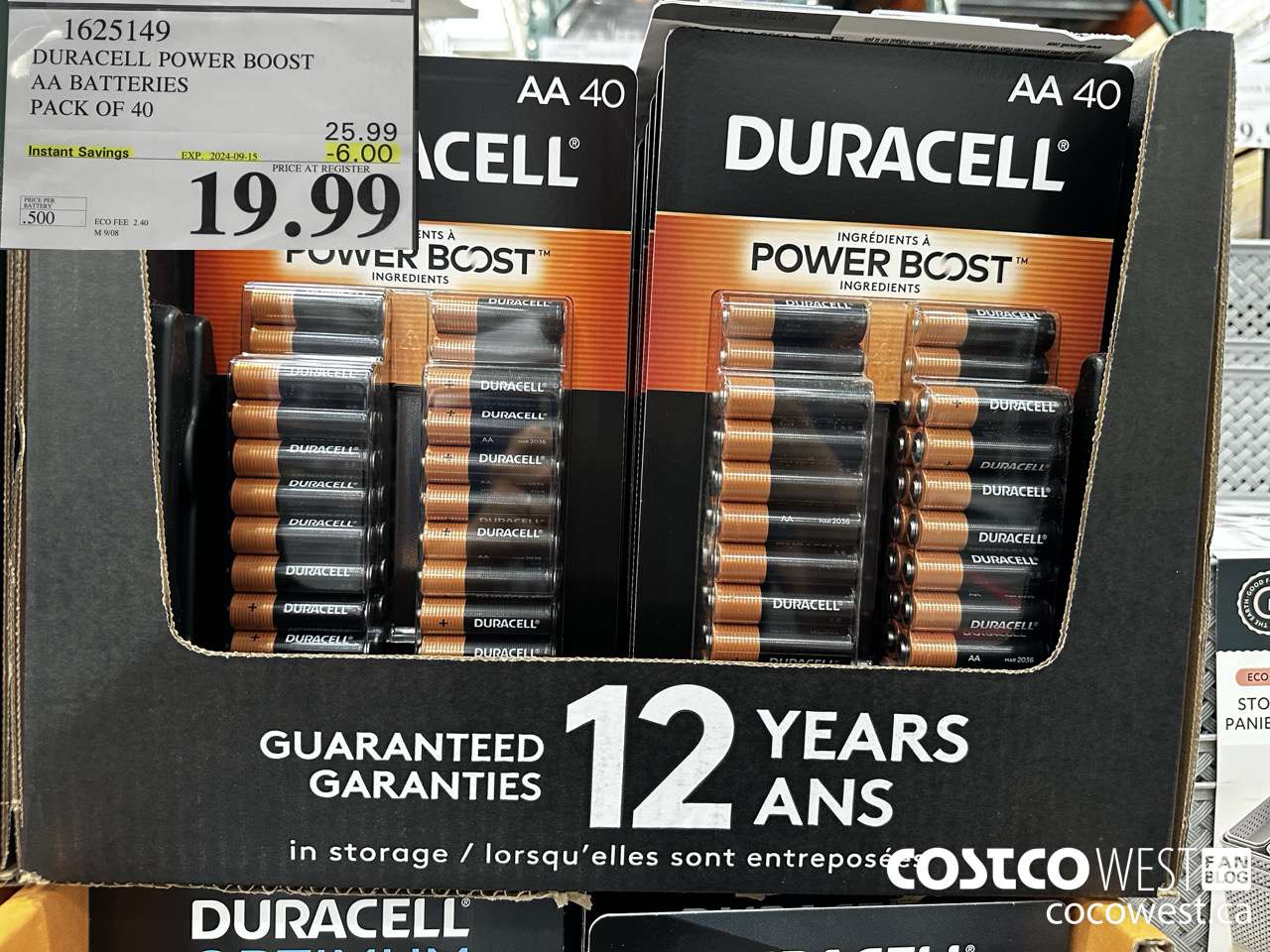 1625149 DURACELL POWER BOOST AA BATTERIES PACK OF 40 ($6.00 INSTANT SAVINGS EXPIRES ON 2024-09-15) $19.99