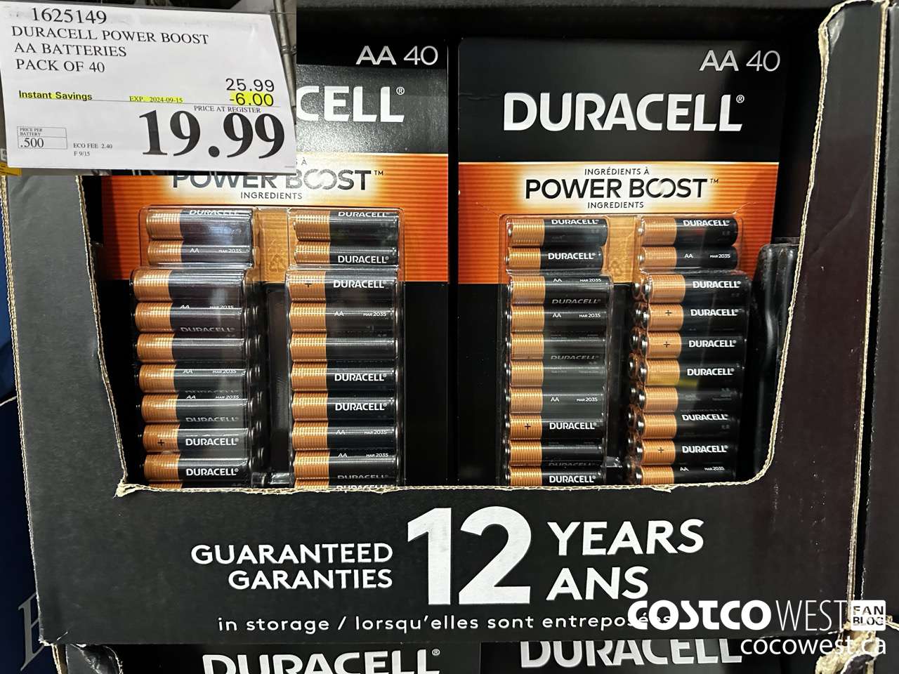 1625149 DURACELL POWER BOOST AA BATTERIES PACK OF 40 ($6.00 INSTANT SAVINGS EXPIRES ON 2024-09-15) $19.99