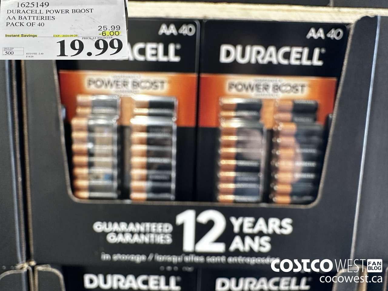 1625149 DURACELL POWER BOOST AA BATTERIES PACK OF 40 ($6.00 INSTANT SAVINGS EXPIRES ON 2024-09-29) $19.99