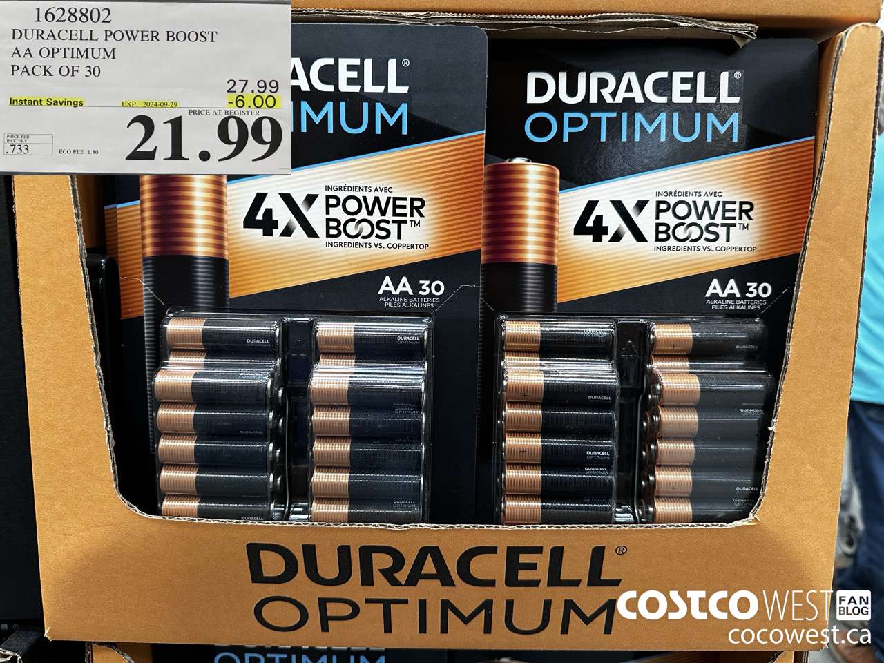 1628802 DURACELL POWER BOOST AA OPTIMUM PACK OF 30 ($6.00 INSTANT SAVINGS EXPIRES ON 2024-09-29) $21.99
