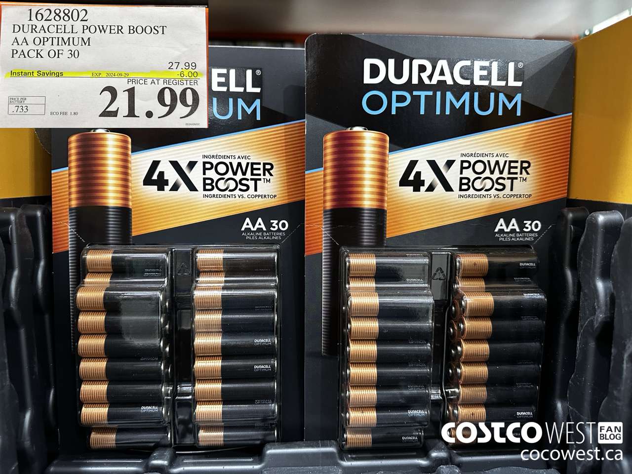 1628802 DURACELL POWER BOOST AA OPTIMUM PACK OF 30 ($6.00 INSTANT SAVINGS EXPIRES ON 2024-09-29) $21.99