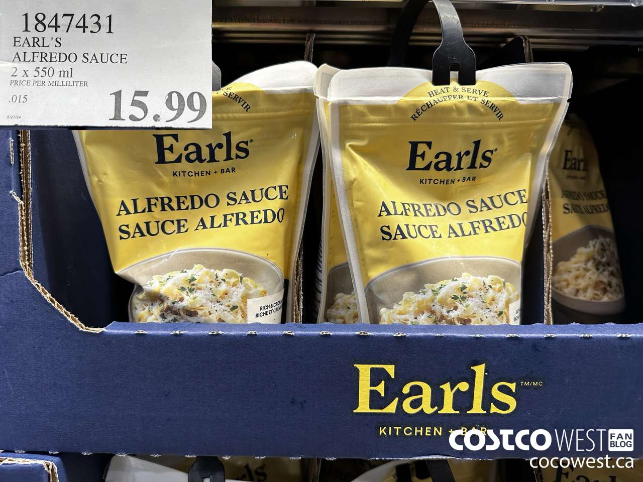 1847431 EARL'S ALFREDO SAUCE 2 X 550 ML $15.99