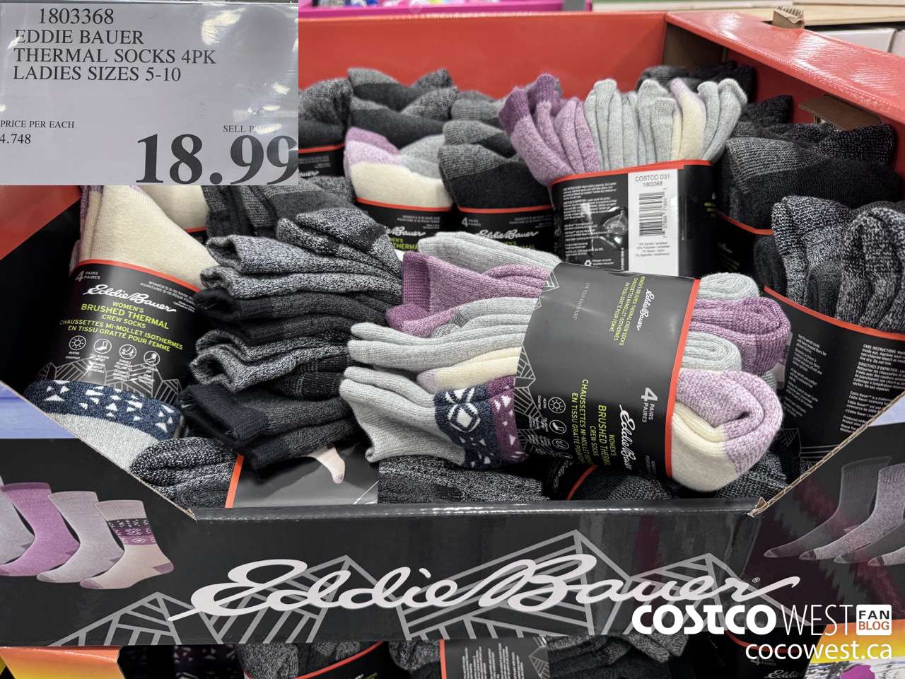 1803368 EDDIE BAUER THERMAL SOCKS 4PK LADIES SIZES 5-10 $18.99