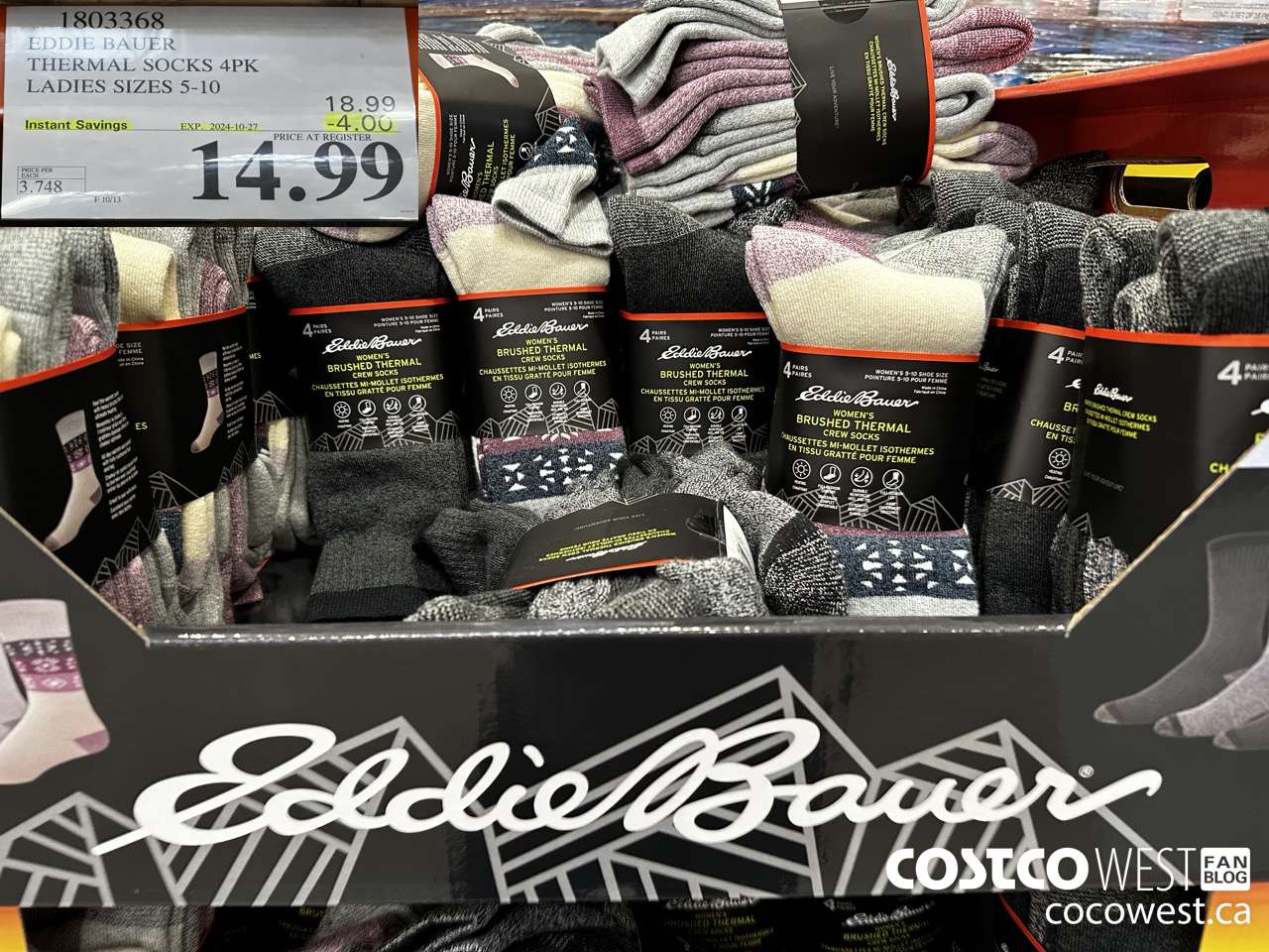 1803368 EDDIE BAUER THERMAL SOCKS 4PK LADIES SIZES 5-10 ($4.00 INSTANT SAVINGS EXPIRES ON 2024-10-27) $14.99