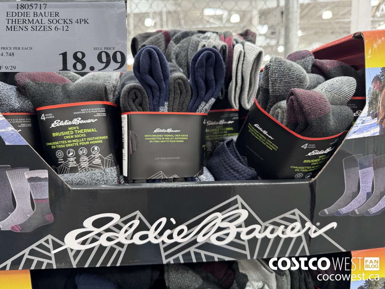 1805717 EDDIE BAUER THERMAL SOCKS 4PK MENS SIZES 6-12 $18.99