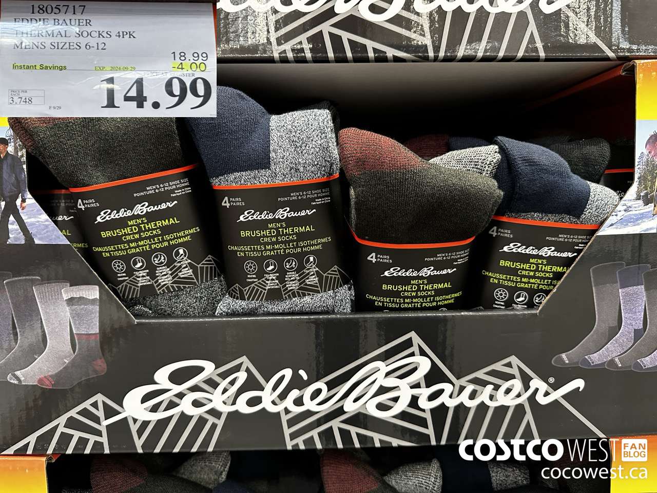 1805717 EDDIE BAUER THERMAL SOCKS 4PK MENS SIZES 6-12 ($4.00 INSTANT SAVINGS EXPIRES ON 2024-09-29) $14.99