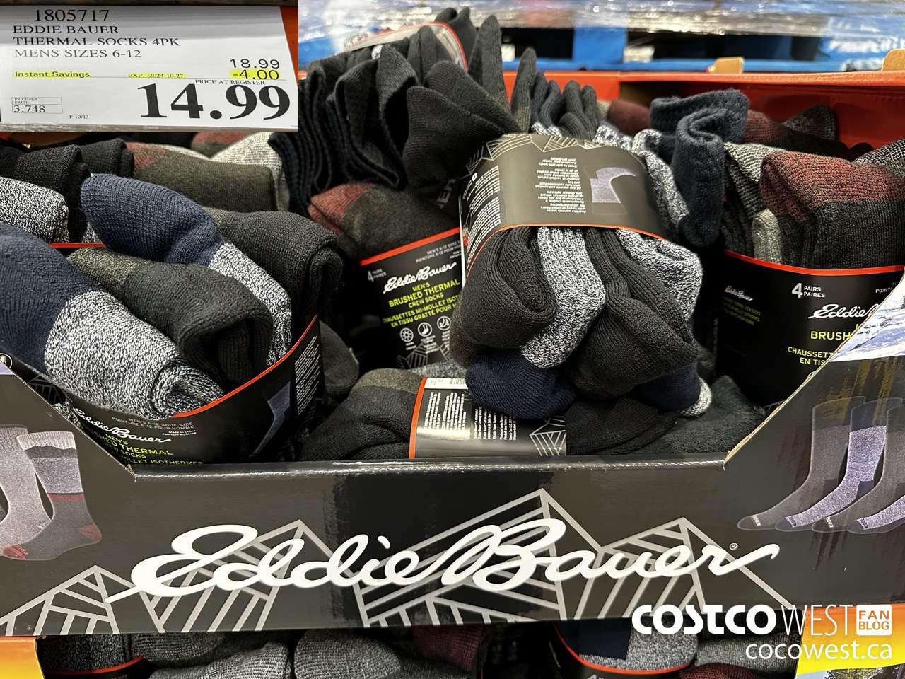 1805717 EDDIE BAUER THERMAL SOCKS 4PK MENS SIZES 6-12 ($4.00 INSTANT SAVINGS EXPIRES ON 2024-10-27) $14.99