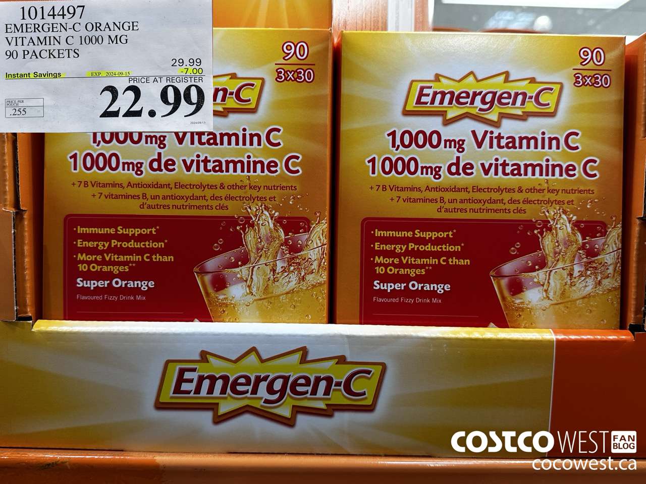 1014497 EMERGEN-C ORANGE VITAMIN C 1000 MG 90 PACKETS ($7.00 INSTANT SAVINGS EXPIRES ON 2024-09-15) $22.99