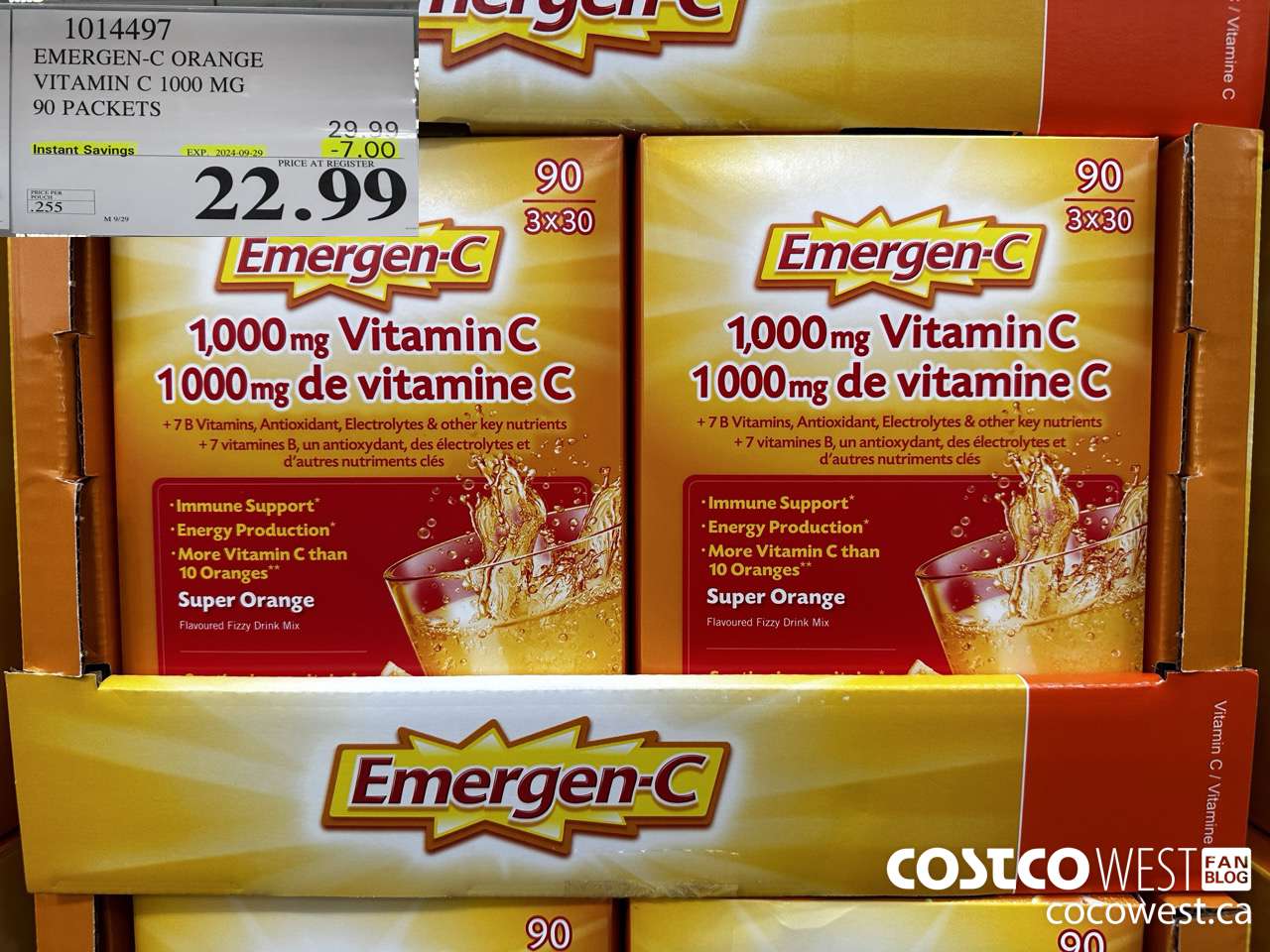 1014497 EMERGEN-C ORANGE VITAMIN C 1000 MG 90 PACKETS ($7.00 INSTANT SAVINGS EXPIRES ON 2024-09-29) $22.99